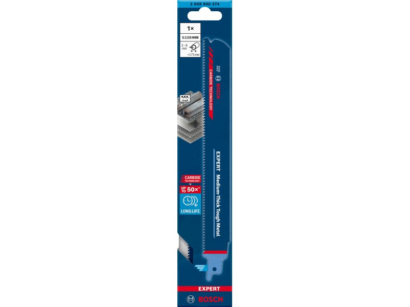 List Bosch za sabljasto žago EXPERT ‘Medium-Thick Tough Metal’ S 1155 HHM list, 225mm, 10 TPI, za cevi, 2608900374